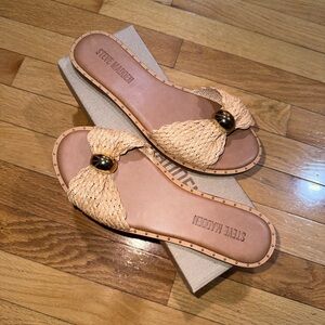 Steve Madden Metallic DIPSY Woven Gold Slide Sandals